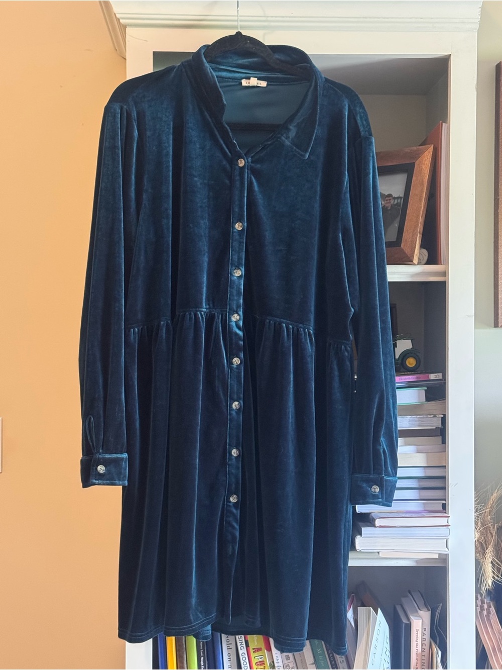 JODIFL Velvet Button-Front Dress in Deep Teal